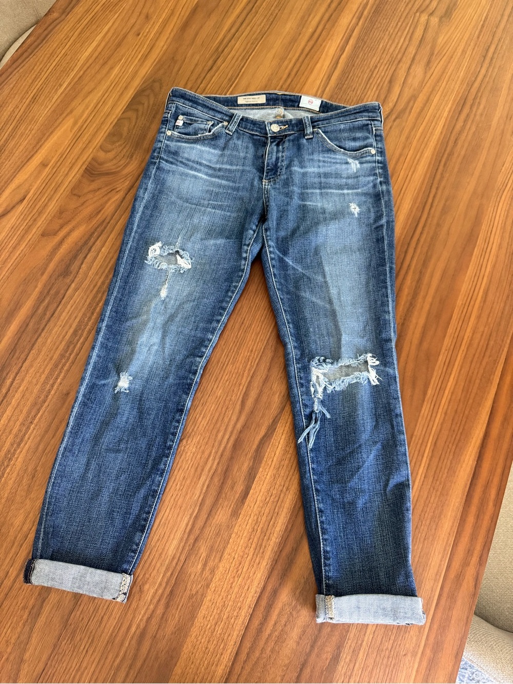 Ag Adriano Goldschmied Women's Distressed Blue Boyfriend Jeans